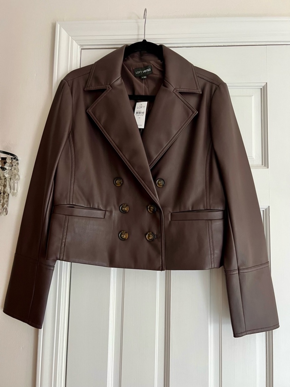 LOFT Double-Breasted Faux Leather Jacket in Deep Brown - Picture 5 of 7